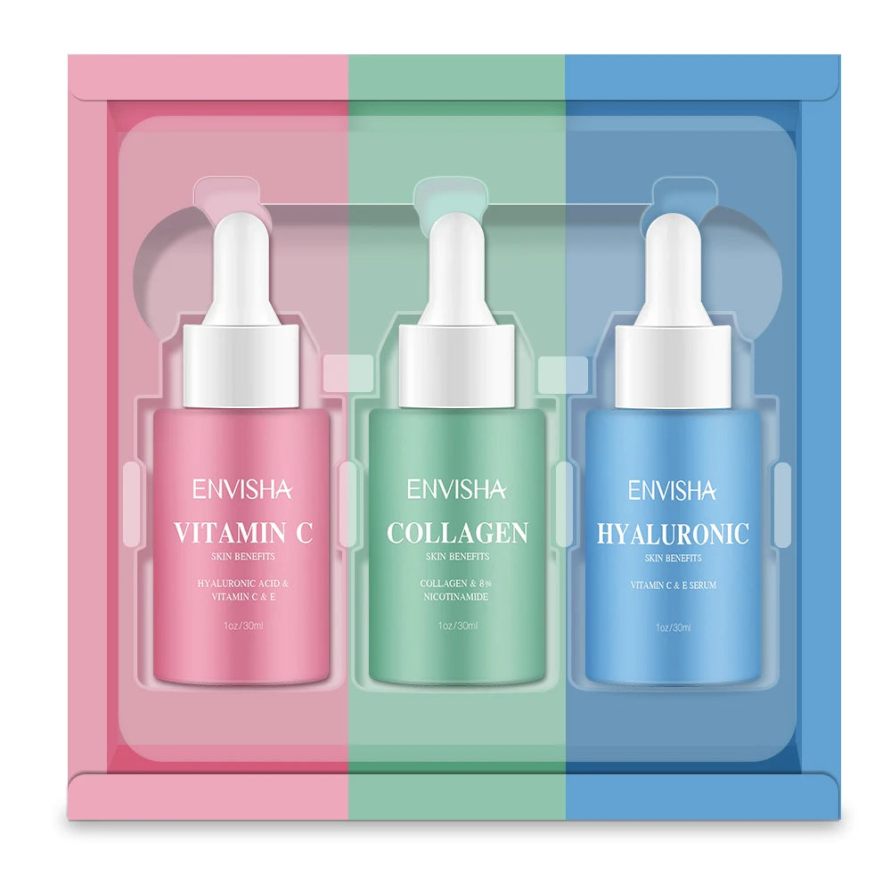 Envisha Christmas Gift Set Whiten Facial Anti Aging Face Serum 3-pack Set Collagen Vitamin C Skin Care
