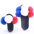 adult Real faux fur slide sandals Custom mommy and me fur slides raccoon fur slides real fur poms