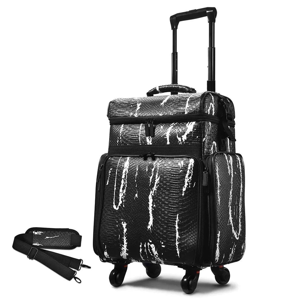 Customized Color Make up case Professional Leather Travel Beauty Trolley Vanity Organizer Cosmetic Storage Rolling Makeup case