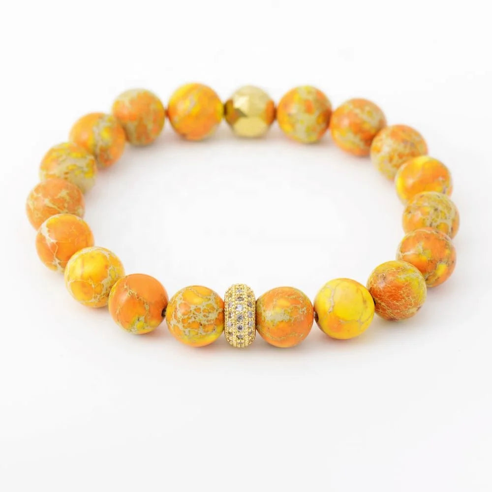 Vintage Bracelet for Women Rainbow Natural Emperor Jasper Stones Delicate Letter-Shaped Jewelry for Gift Wedding Anniversary