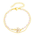 AA00499 Double-layer Crystal Flower Bracelets Shinny Copper Charmed Bracelets Zircon Pearl Bracelets for Woman
