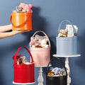 Ready to Ship Luxury Wedding Party PU Leather Cylinder Flower Packaging Gift Box UV Coating Embossing Handmade Bucket Box Handle