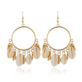 Bohemian Gold Plated Natural Sea Shell Circle Tassel Earrings Statement Cowrie Shell Earring for Women