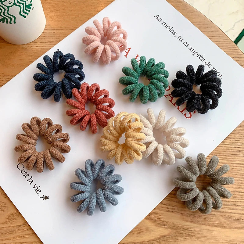 Fabric Covered Telephone Cord Hair Ties Rubber Simple Style Hair Accessories Tie on Ponytail for Women Girls
