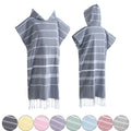Quick Dry Antimicrobial Hypoallergenic Soft Eco-Friendly Hooded Beach Robe 100% Cotton Turkish Tassels Poncho Towel Adult