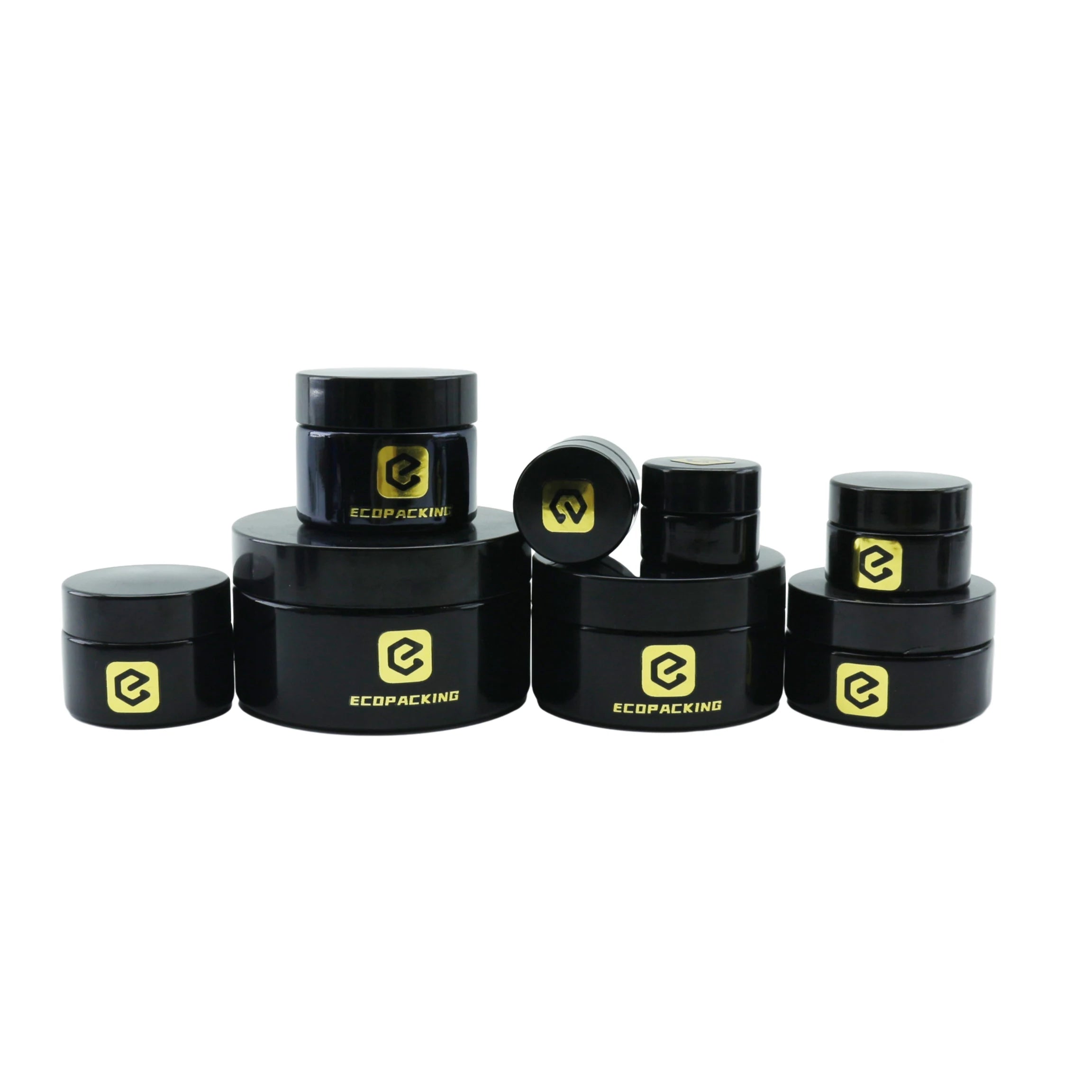 UV Black Dark Violet Empty Cosmetic Glass Cream Jar With Black Lid
