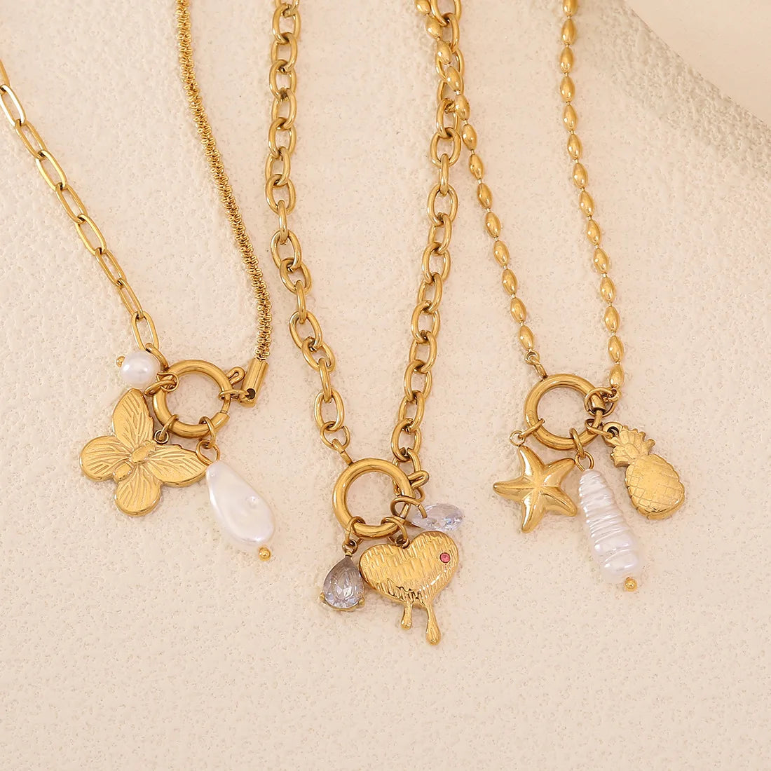 DAIHE Wholesale Stainless Steel Starfish Shell Bow Pendant Necklace for Women