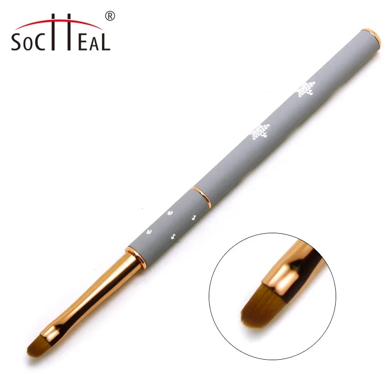 Custom logo Gray Handle Oval and Flat Uv Gel Nail Brush for Beauty Nail Art
