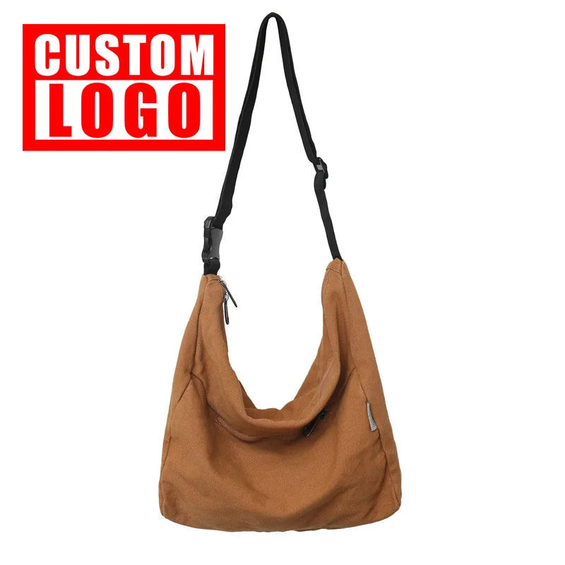 Custom logo Washed Canvas Bag College Student Crossbody Bag Large Capacity Korean Version Casual Fashion Shoulder Bag