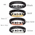 2Pcs Cross Beaded Bracelets Set for Women Men 6MM Stone Stretch Bracelet Black Beads Jewelry Couple Set Friendship Bangle Boy