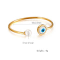 Gold Plated Shell Pearl Evil Eye Open Cuff Bracelet Bangles Adjustable Stainless Steel Turkish Blue Eye Bangle for Women