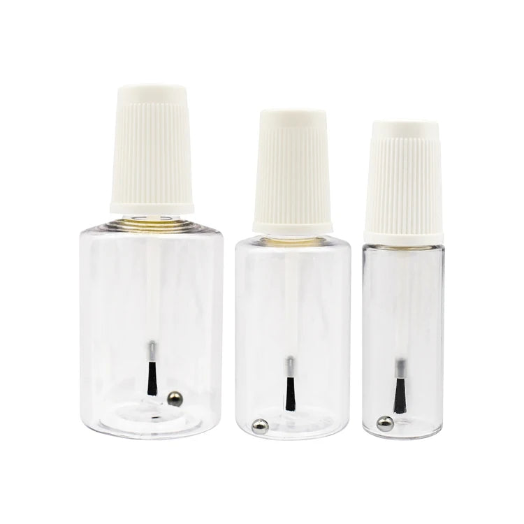 10ml 20ml 30ml Clear Plastic PET Touch up Paint Bottles With PP Brush Caps Lids Brush Bottles for Paint and Nail Polish Oil