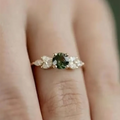 Huitan S925 Wholesale New Design Marquise Cut Zircon Green Crystal Gold Plated Rings for Women Wedding 925 Ring Sterling Silver