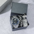 Cross-border Mens Business Quartz Glass Wristwatch Large Dial Three Sub-dials Steel Band; Necklace Bracelet Set MegaBDM