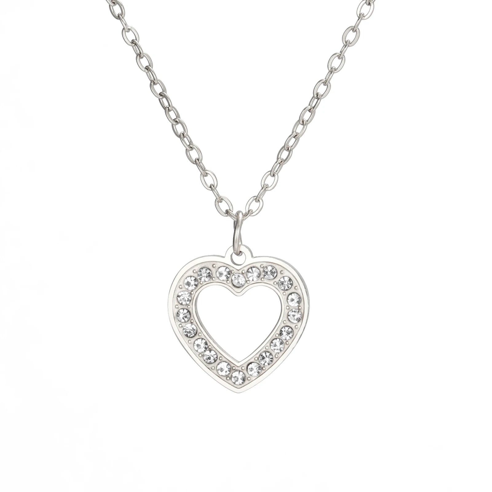 Stainless Steel Heart Rhinestone Charm Necklace Gold Color Hollow Heart Beads Chain Necklace Jewelry Gifts for Women