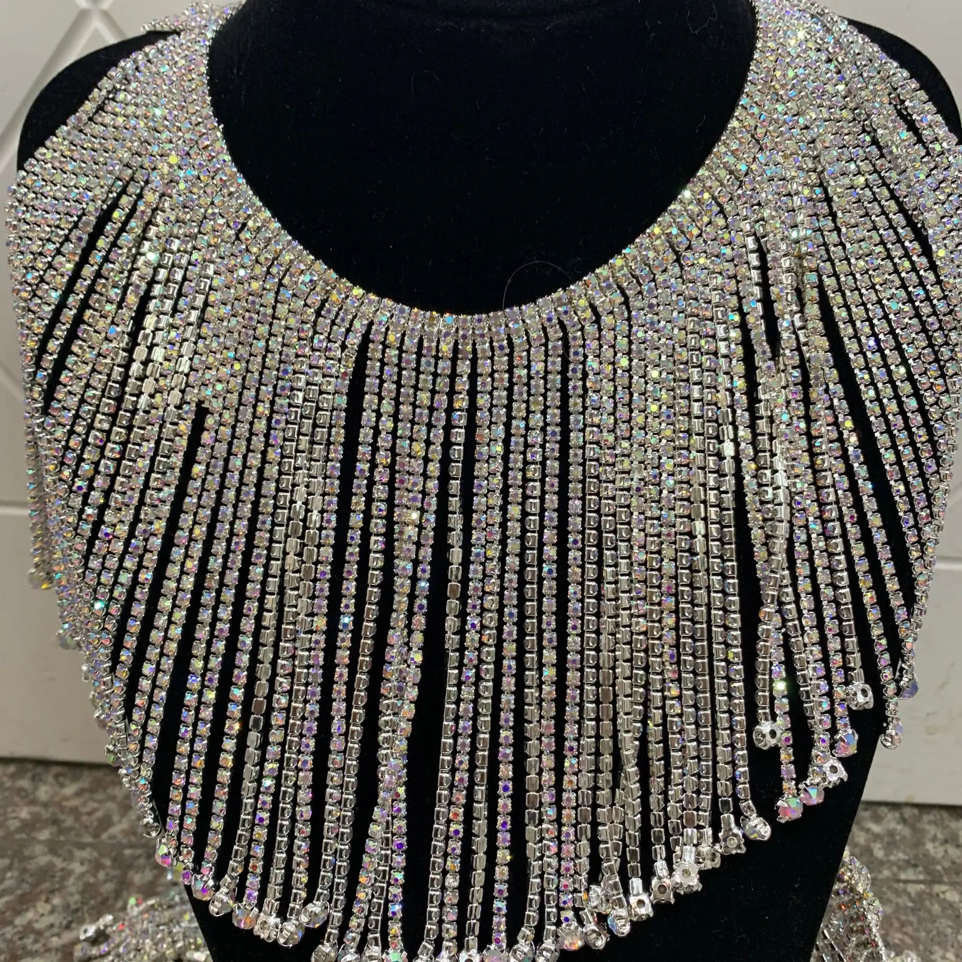 Shiny Sewing AB Strass Applique Crystal Cup Chain Glass Rhinestone Tassel Trimming Chain for Bra Bikini Dress Decoration