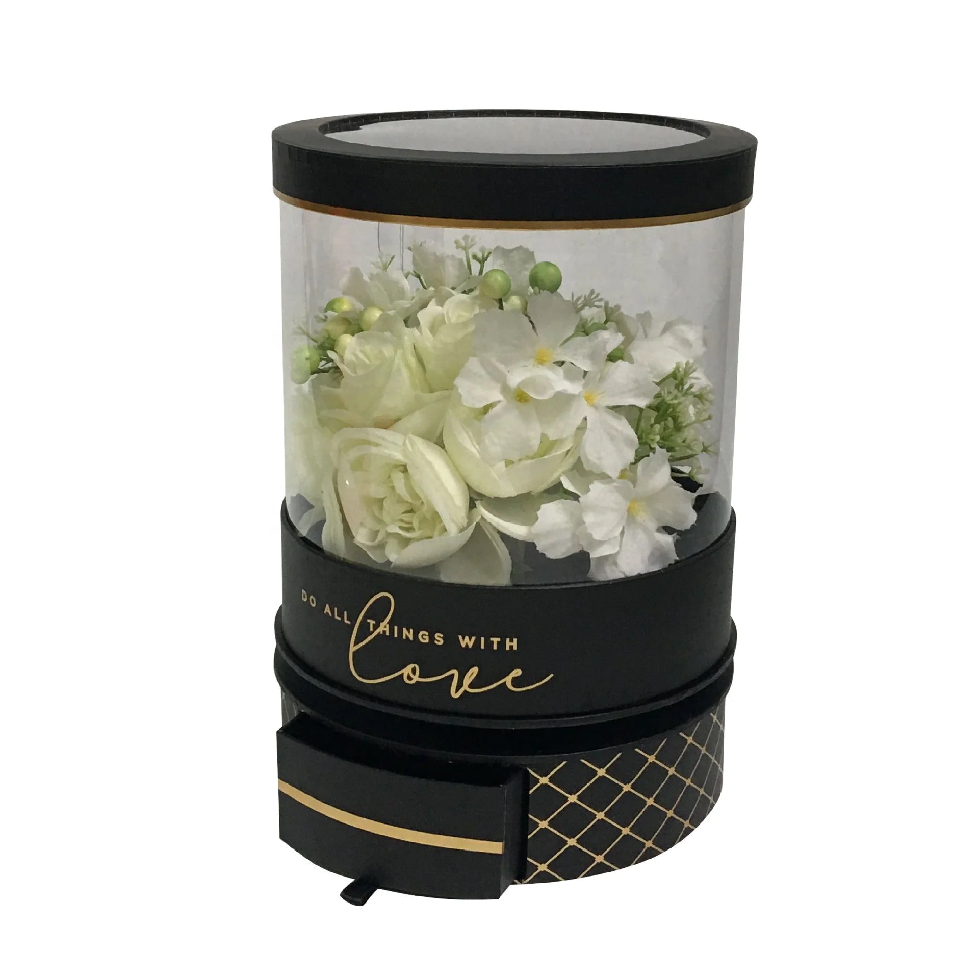 High-Grade Round Rotating Flower Box Factory Direct Sale PVC Material with Matt Lamination Printing Handling for Gifts