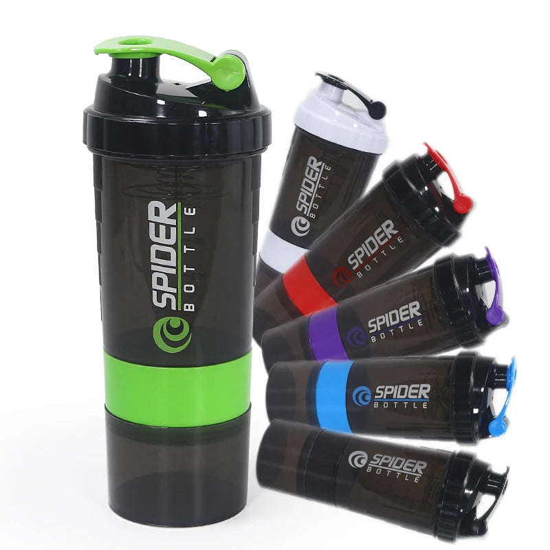 Custom Logo Bpa Free 500ml Black Three Layers Plastic Gym Fitness Protein Shaker Bottle Sport Gym Water Bottle with Tick Marker