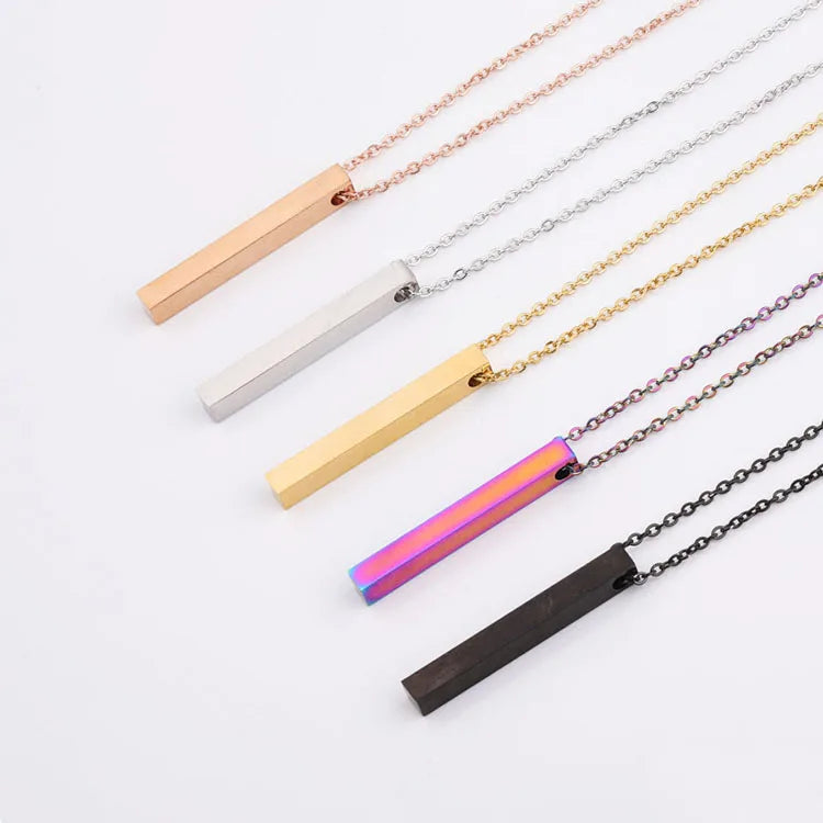 NS1387  Gold Rainbow Plated Stainless Steel Can Engrave Custom Stamping 3D Solid Vertical Bar Necklace Jewelry for Women Men