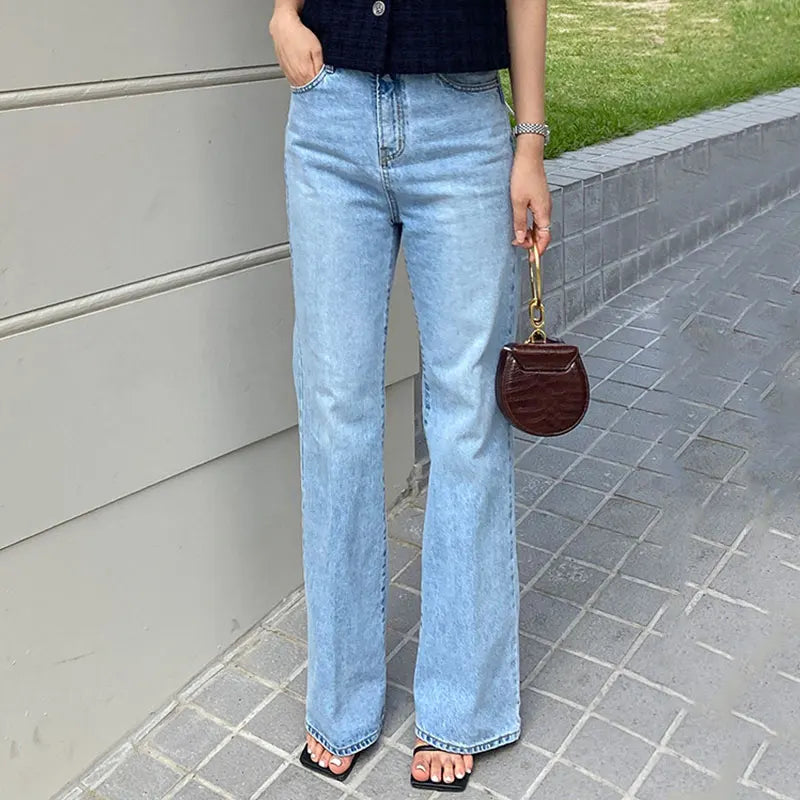 Wholesale 2026 Autumn Vintage Versatile High Waist Pocket Design Wide Leg Straight Barrel Micro Rage Washed Women's Jeans