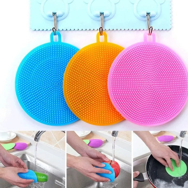 OEM&ODM Custom New Arrivals Kitchen Accessories Dishwashing Brush Mat Round Shape Food Grade Silicone Dish Cleaning Brush