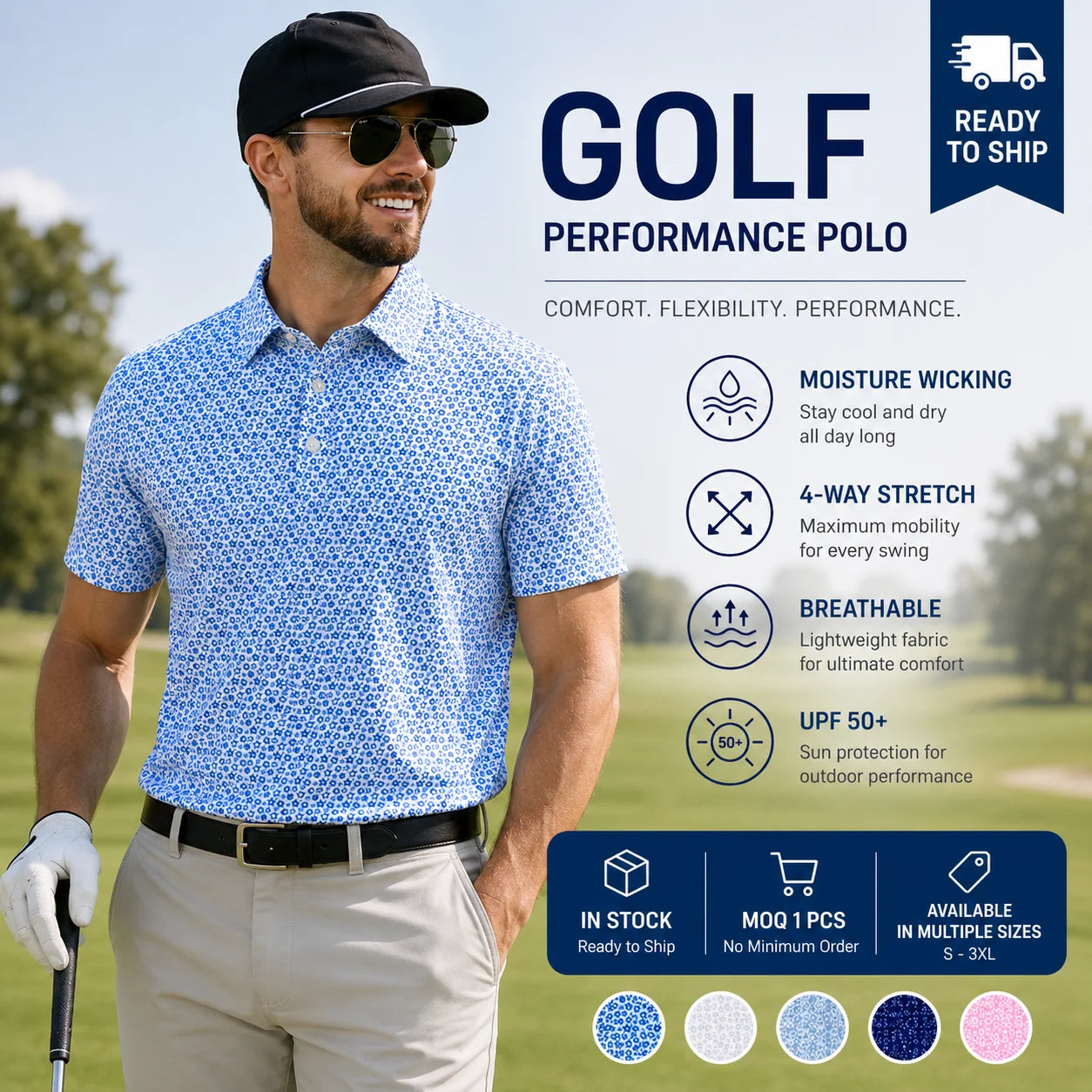 Breathable 88% Polyester 12% Spandex Super Soft Moisture Wicking Athletic Fit Performance Dry Fit Golf Polo Shirts for Men