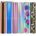 SINOVINYL Long Durability DIY Craft Rainbow Holographic Cricur Iron on Heat Transfer Vinyl Film Roll for Heat Press Machine