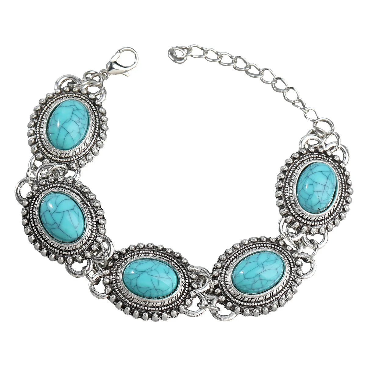 Summer New Fashion Trend Hip Hop Bracelet Elliptical Crack Exaggerated Charm Alloy Turquoise Bracelet for Women