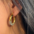 Dazan Summer New 18k Gold Plated Unique Hypoallergenic Stainless Steel Round Small Hoop Iced Out Zircon Mixed Design Earrings