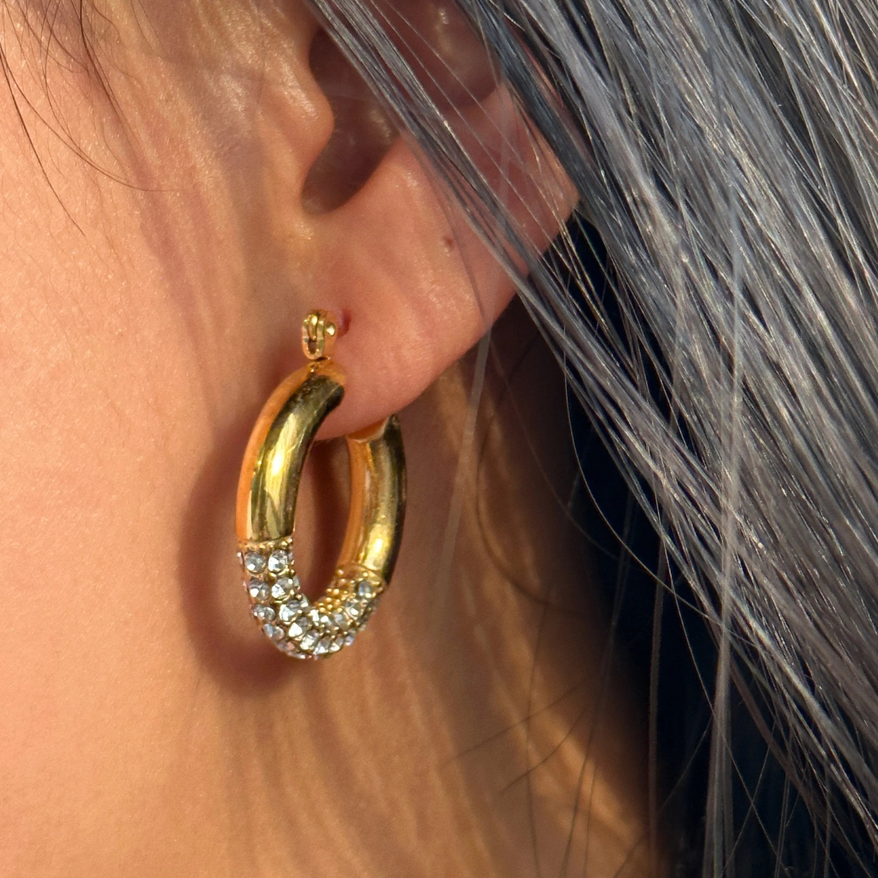 Dazan Summer New 18k Gold Plated Unique Hypoallergenic Stainless Steel Round Small Hoop Iced Out Zircon Mixed Design Earrings