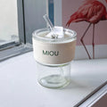 Vintage Bamboo Design Mug Thicken Tea Coffee Dome Amber Water Glass Cup With Lid Straw and Cup Sleeve