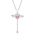 Cupid's Heart Pendant Necklace 925 Sterling Silver CZ Pink Zircon Wing Heart Necklace for Women