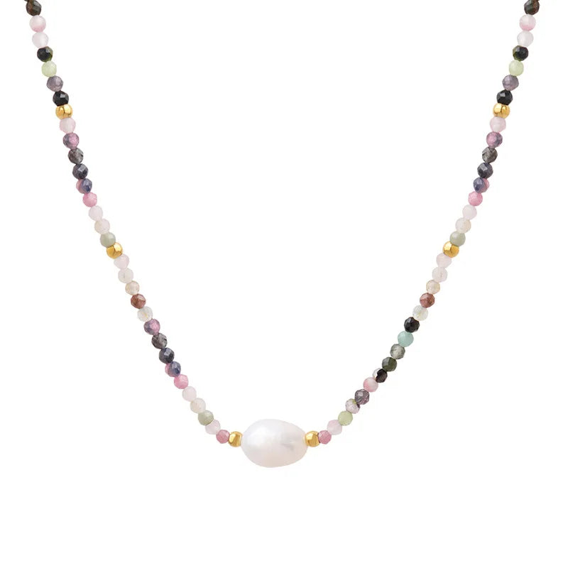 Charm Stainless Steel 18K Gold Plated Jewelry Color Stone Fresh Water Pearl Choker Necklace for Women Men Good Quality