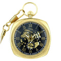 Skeleton Dia Hollow Roman Number Square Manual Vintage Mechanical Pocket Watches