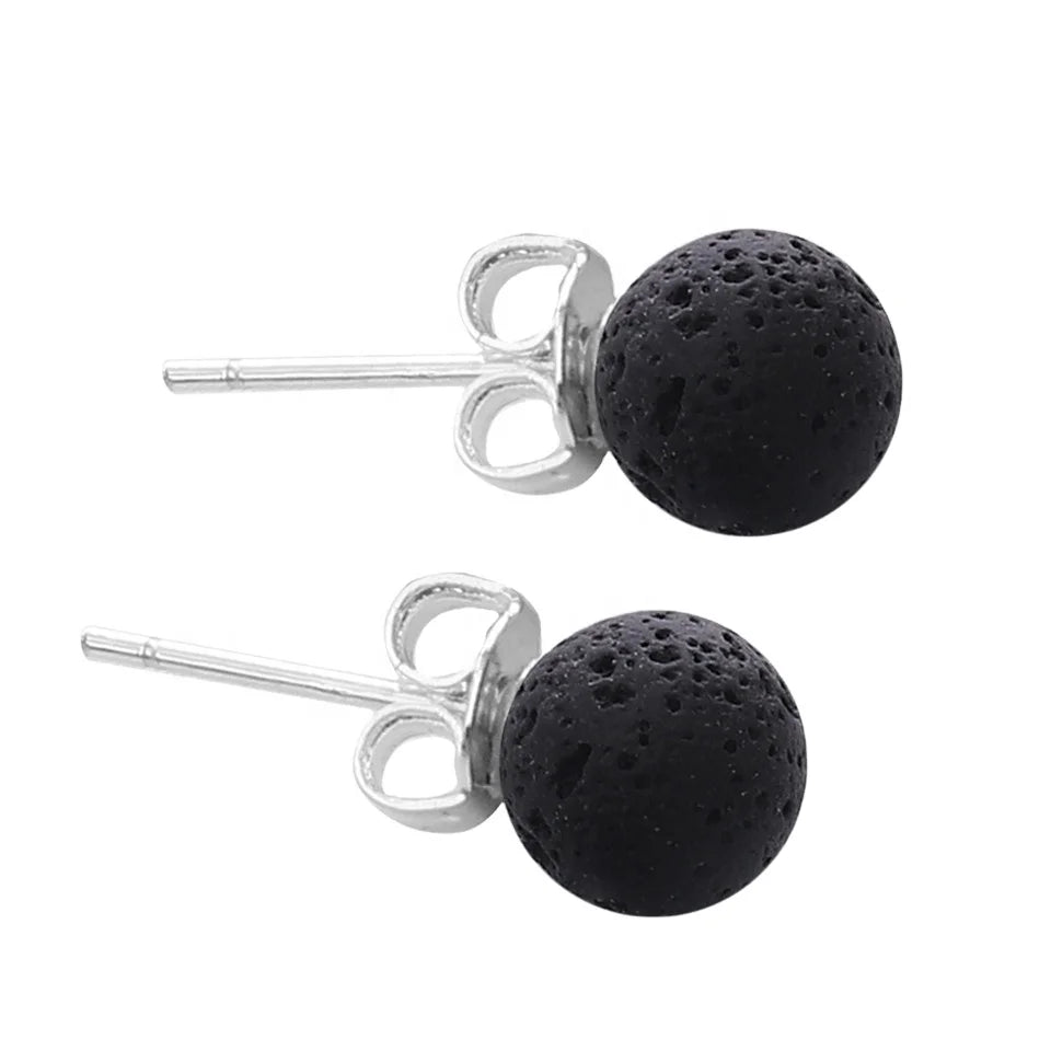 Wholesale Women's Classic Shape Ball Black Lava Drop Earrings 925 Silver Gift