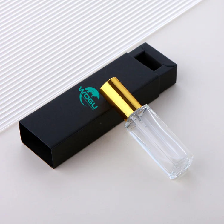 New Design Transparent Glass Cosmetic Packaging 10ml Empty Refilling Perfume Oils Spray Bottle With White Black Paper-box