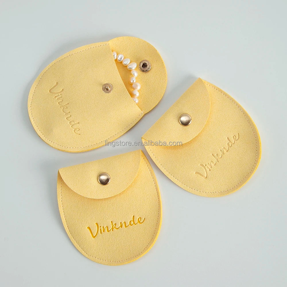 7.8*8.5cm Yellow Embossed Printed Microfiber Portable Jewelry Flap Pouch Luxury Envelope Clip Button Closure Packaging Gift Bag