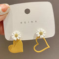 Fashion  Asymmetric Plastic Hollow Peach Heart Bijoux White Daisy Flower Aesthetics Accessories Sunflower Love Heart Earrings