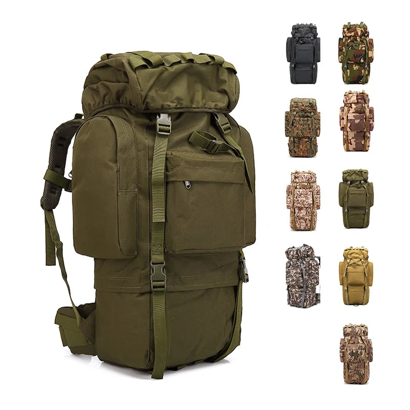 LUPU Large Capacity 50-70L 3 Days Waterproof Camouflage Internal Frame Tactical Backpack Adjustable Shoulder Straps