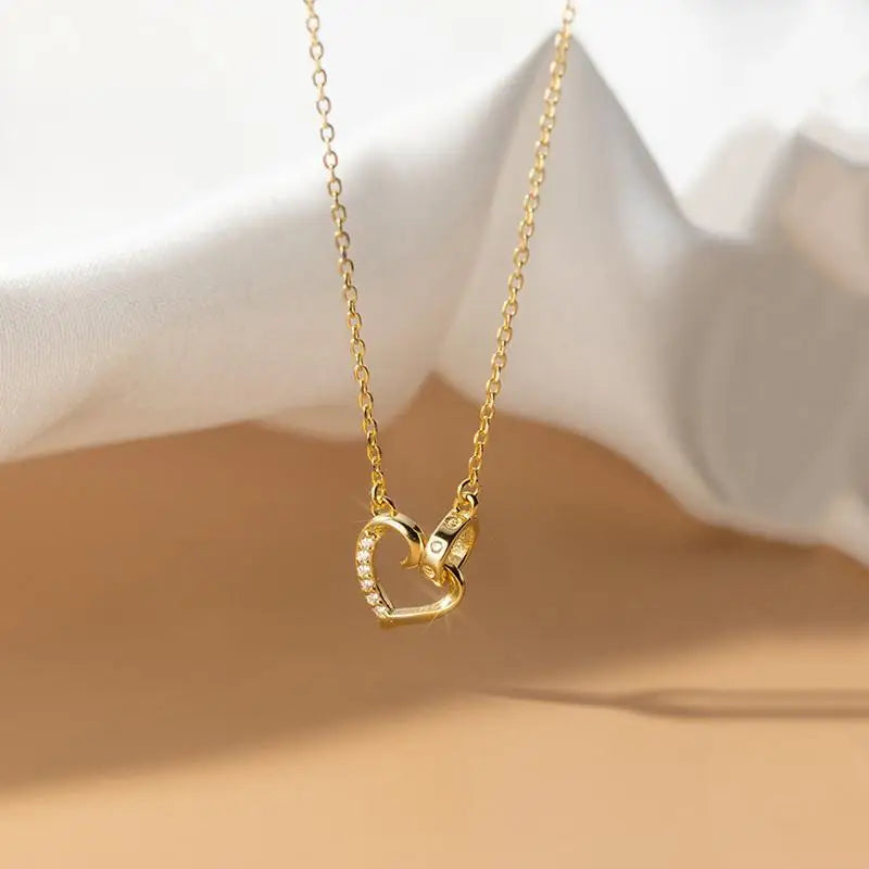 Vintage Heart Shape Necklace Double Heart Circle Charm Fine Pendant Jewelry Featuring Zircon Interlocking Rings Trendy Weddings