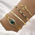 VKME Fashion New Design Green Zircon Eye Snake Bracelet Set for Women Jewelry