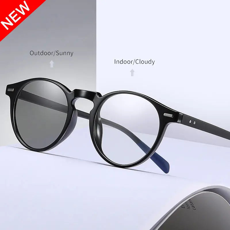 2024 TR 90 Frame Stylish Retro Color Changing Lenses Transition Photochromic Cycling Blue Light Blocking Glasses Sunglasses