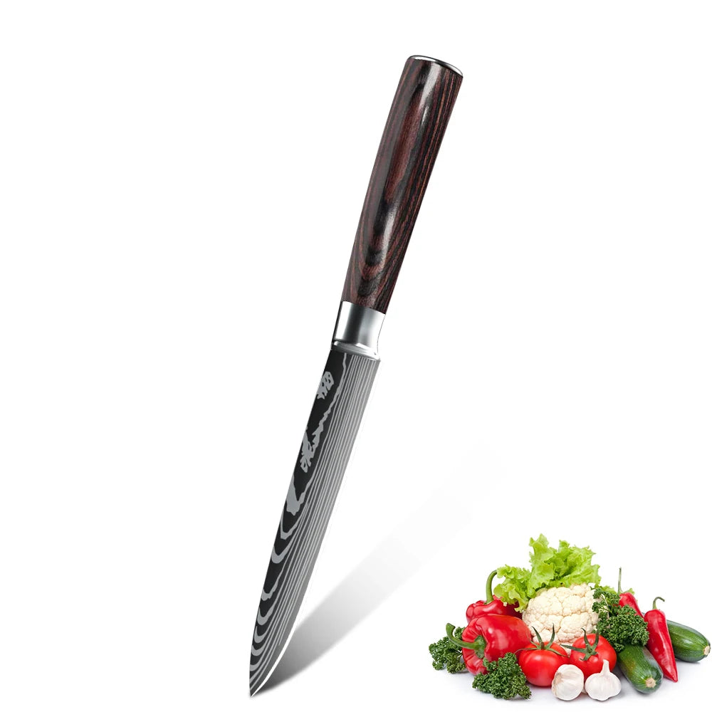 Pakka Wood Handle Slicing and Peeling 7CR17 Stainless Steel Lightweight Kitchen Knife