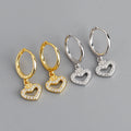 New Fashion Cute Design 925 Sterling Silver CZ Micro Pave Heart Charm Pendant Hoop Drop Earrings Women