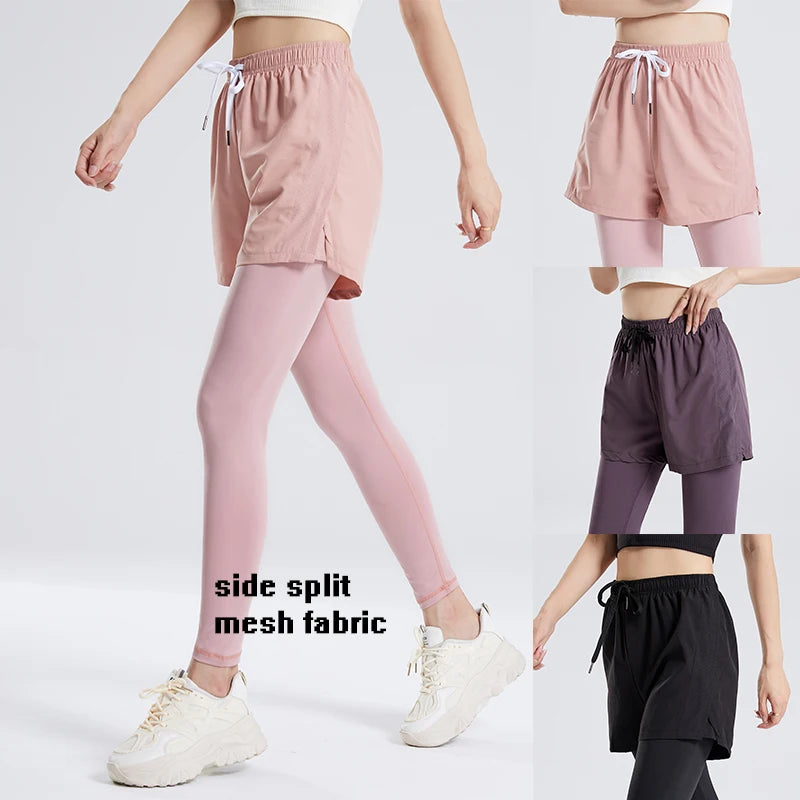 Women Solid Color Yoga Shorts With Tight Leggings Double Layer Shorts Gym Sport Shorts for Women