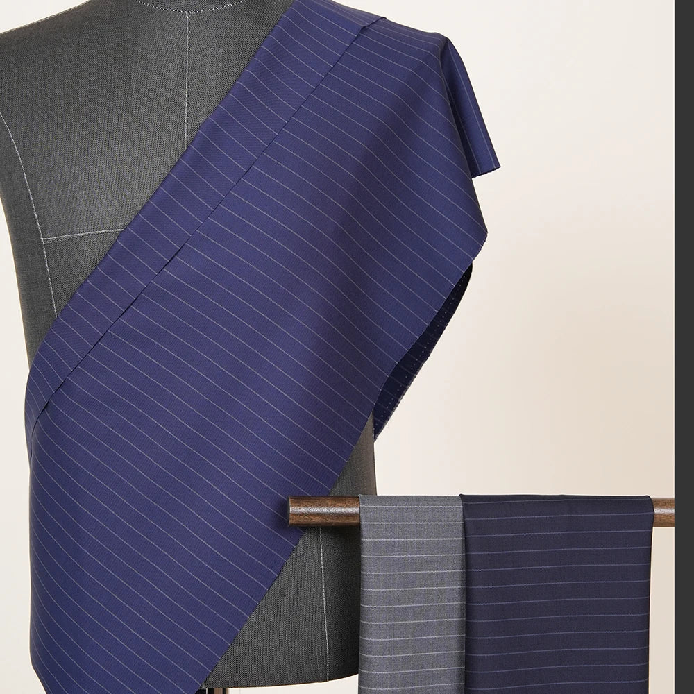Classic Stripe 100% Wool Fabric Eco-Friendly Organic Worsted Merino Italian Suit Jacket Garment for Men