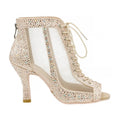 New Arrival Latin Salsa Ballroom Dance Shoes for Women Khaki Satin with 7cm Heel and Rhinestone Size US 4-12
