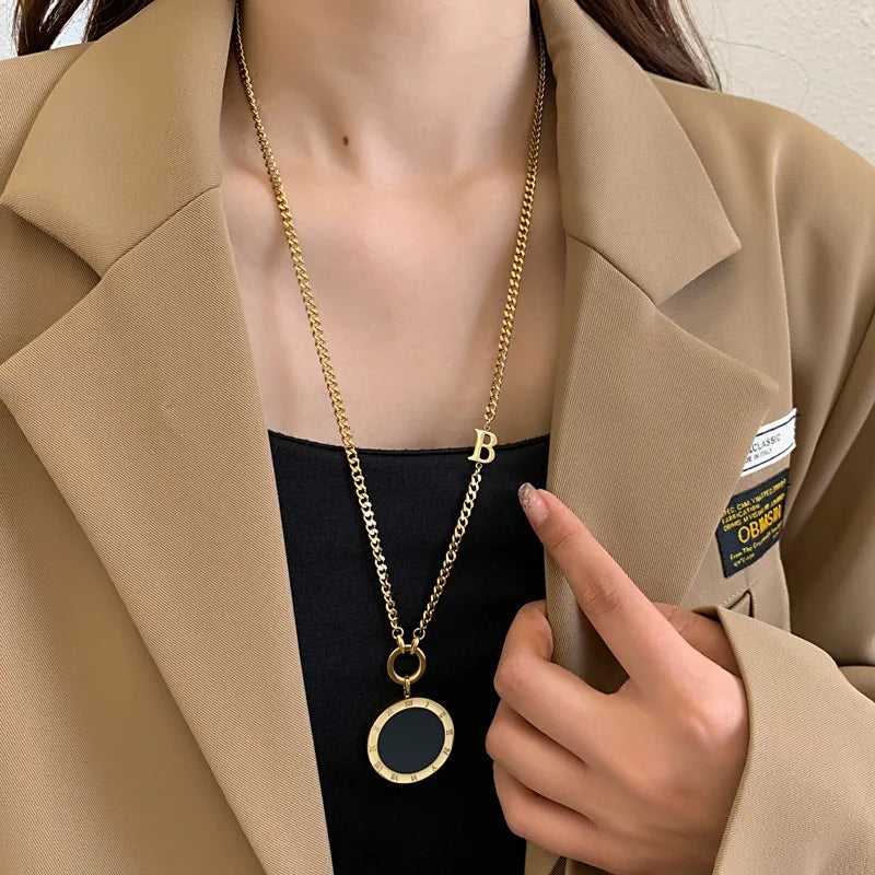Women's Stainless Steel Gold-Plated Long Chain Necklace Hollow Jewelry Sweater for Anniversary Occasions