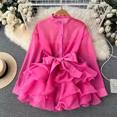 One Size Chiffon Chic Top Chiffon Shirt Women's Autumn New Ruffle Edge High Grade Bow Tie Shirt