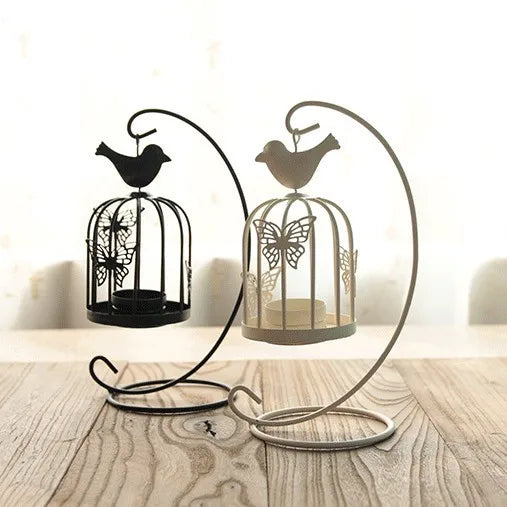 Creative Iron Birdcage Candlestick Home Decor Dining Table Prop Storm Lantern Craftwork Other Candleholders Lanterns Black White